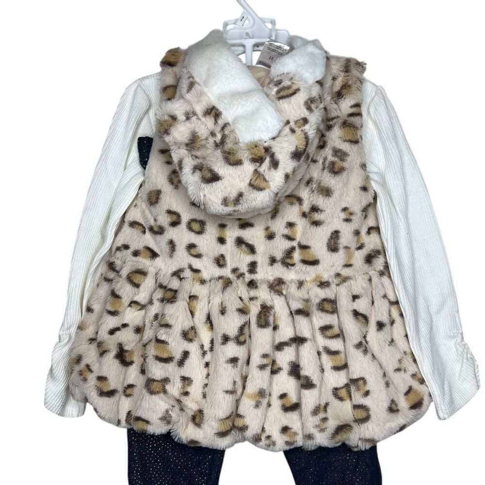 NEW Little Lass 3 Pc Outfit Faux Fur Vest, Top & Sparkle Jegging 3T - Picture 7 of 11